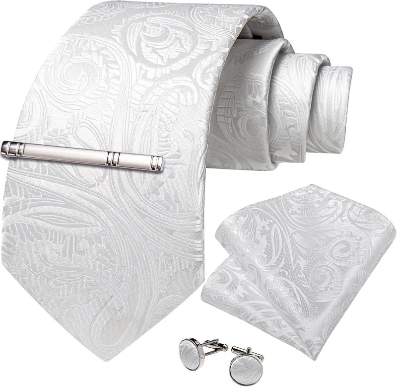 DiBanGu Paisley Ties for Men Silk Necktie and Pocket Square Cufflinks Tie Clip Set Woven Classic Mens Tie for Wedding Party - Image 3